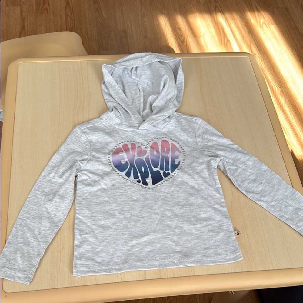 NWOT Bearpaw Gray Kids Hoodie with 'Explore' Design